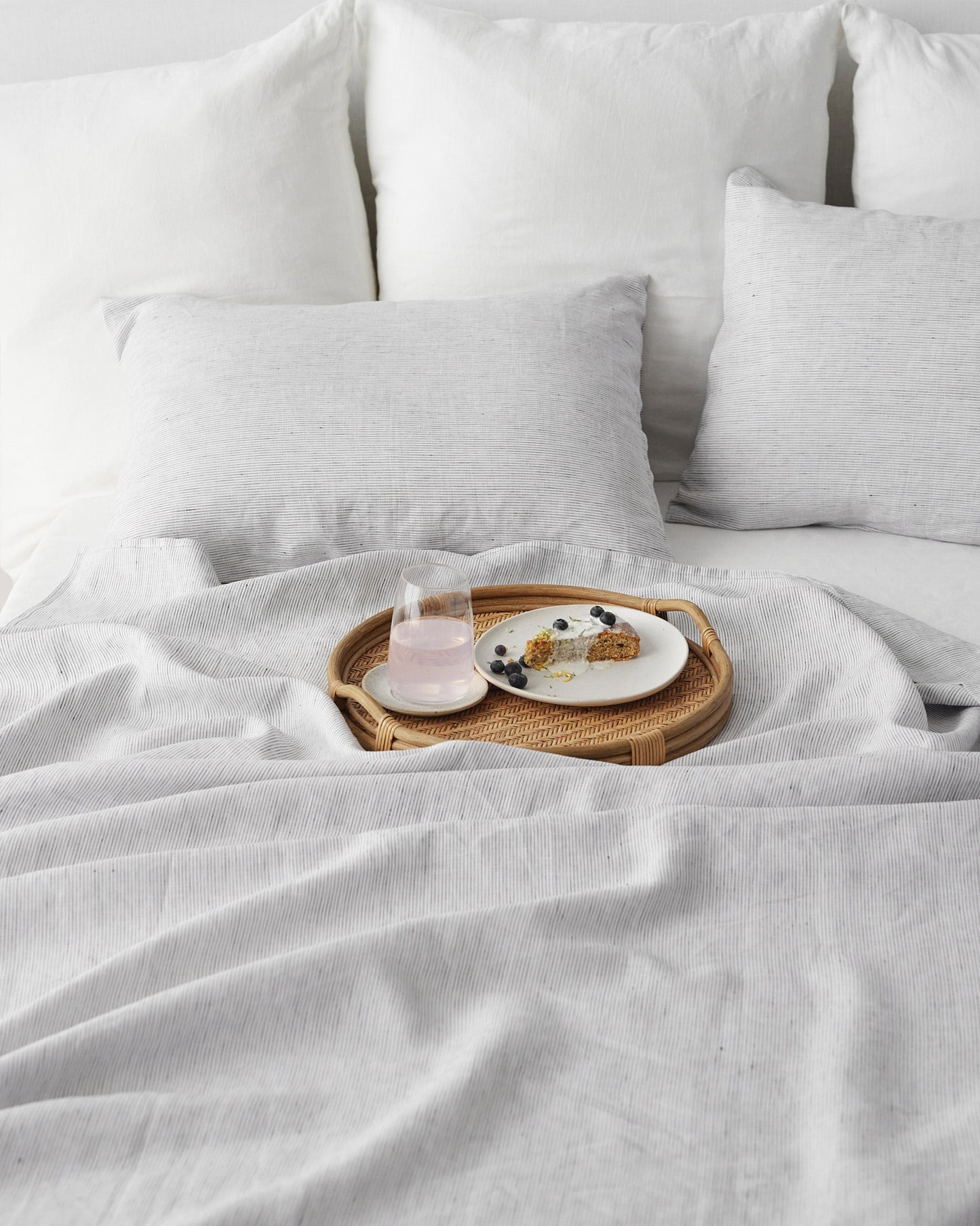 Pinstripe black linen fitted sheet