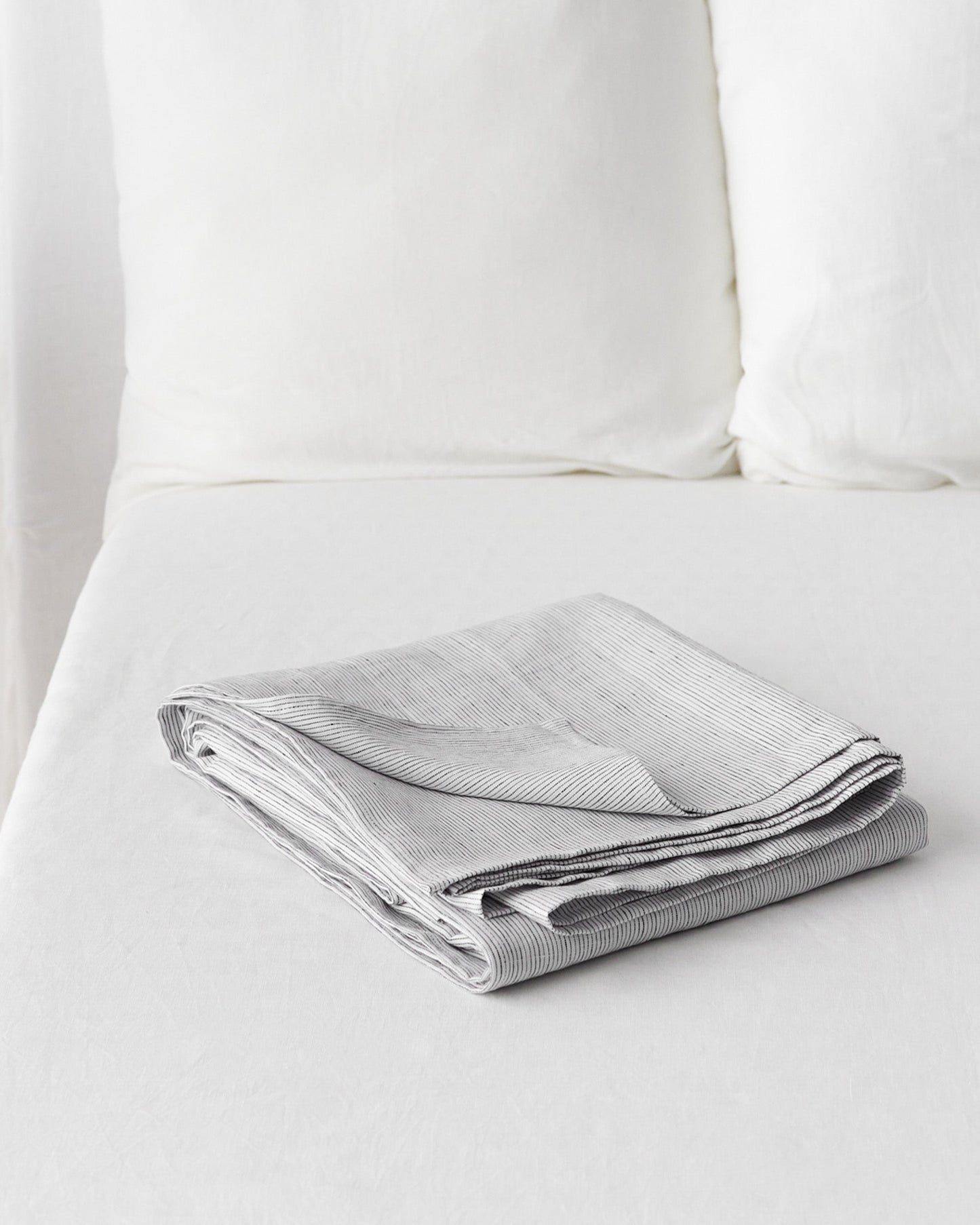 Pinstripe black linen flat sheet