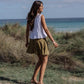 Flowy Linen Shorts RHINE in Khaki green | MagicLinen