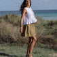 Flowy Linen Shorts RHINE in Khaki green | MagicLinen