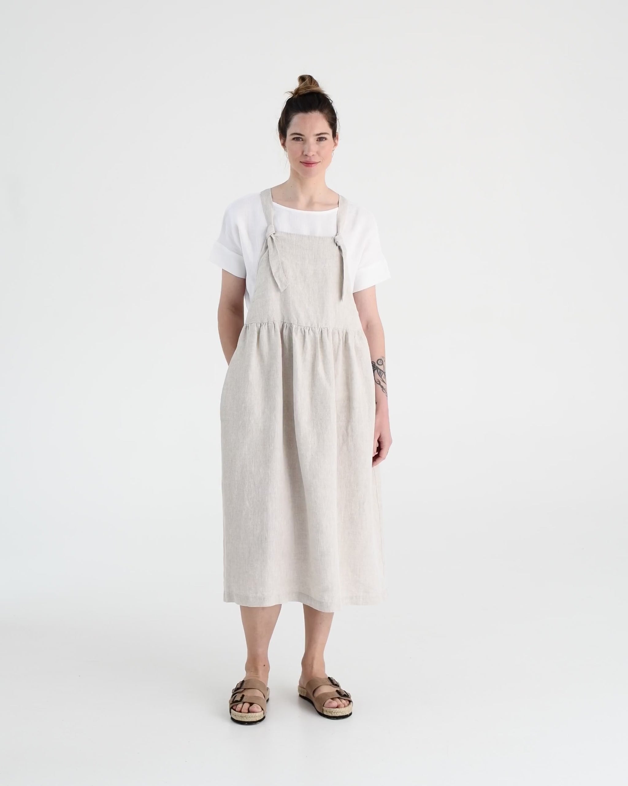 Pinafore linen dress MONTANA in Natural melange - MagicLinen