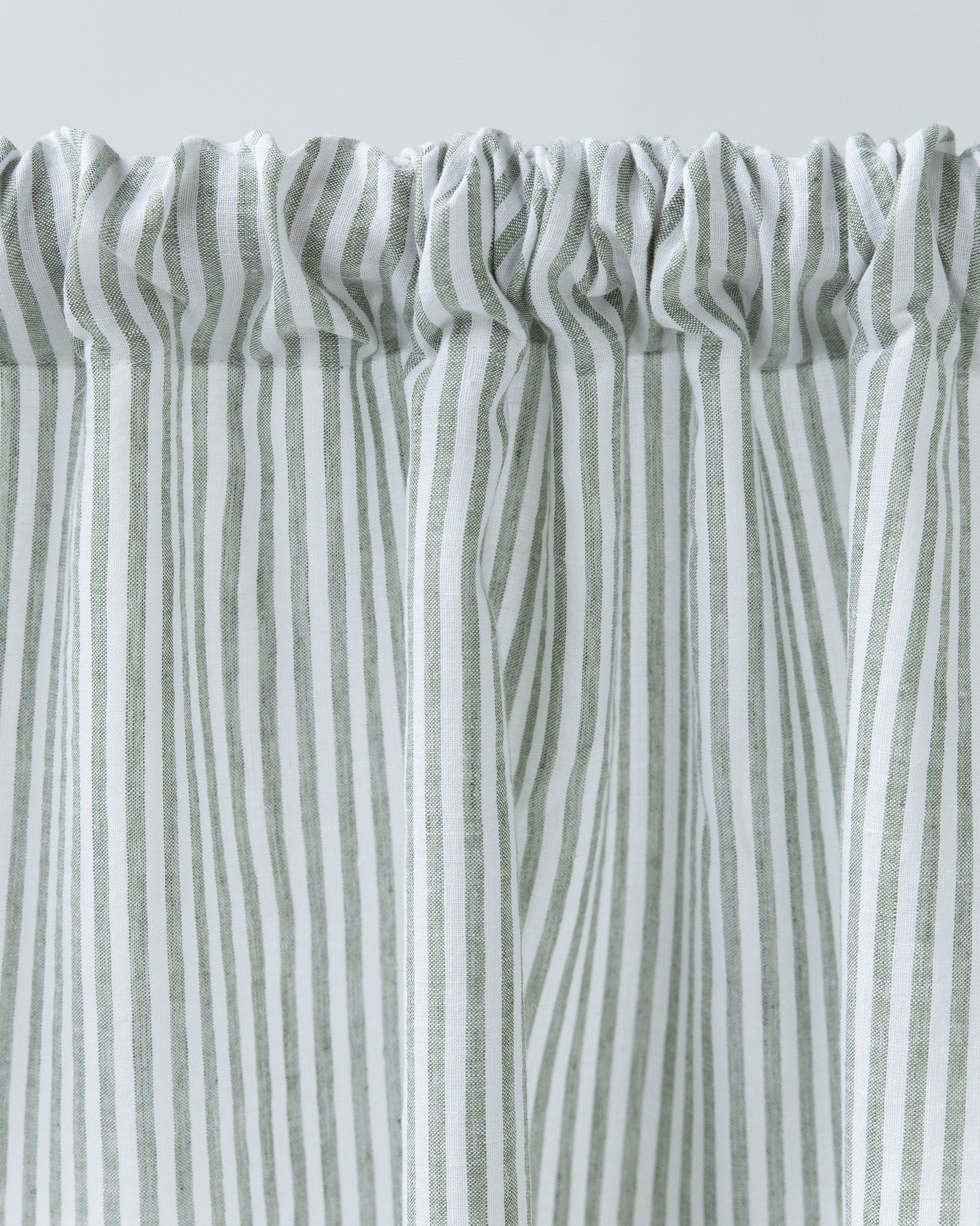 Rod Pocket Linen Curtain Panel in Striped in Forest Green | MagicLinen