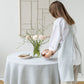Round Linen Tablecloth in Striped in Forest Green | MagicLinen