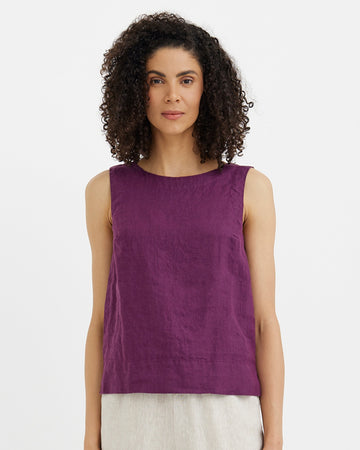 MagicLinen Royal purple sleeveless linen top GENEVA, 100% European flax linen modelBoxOn