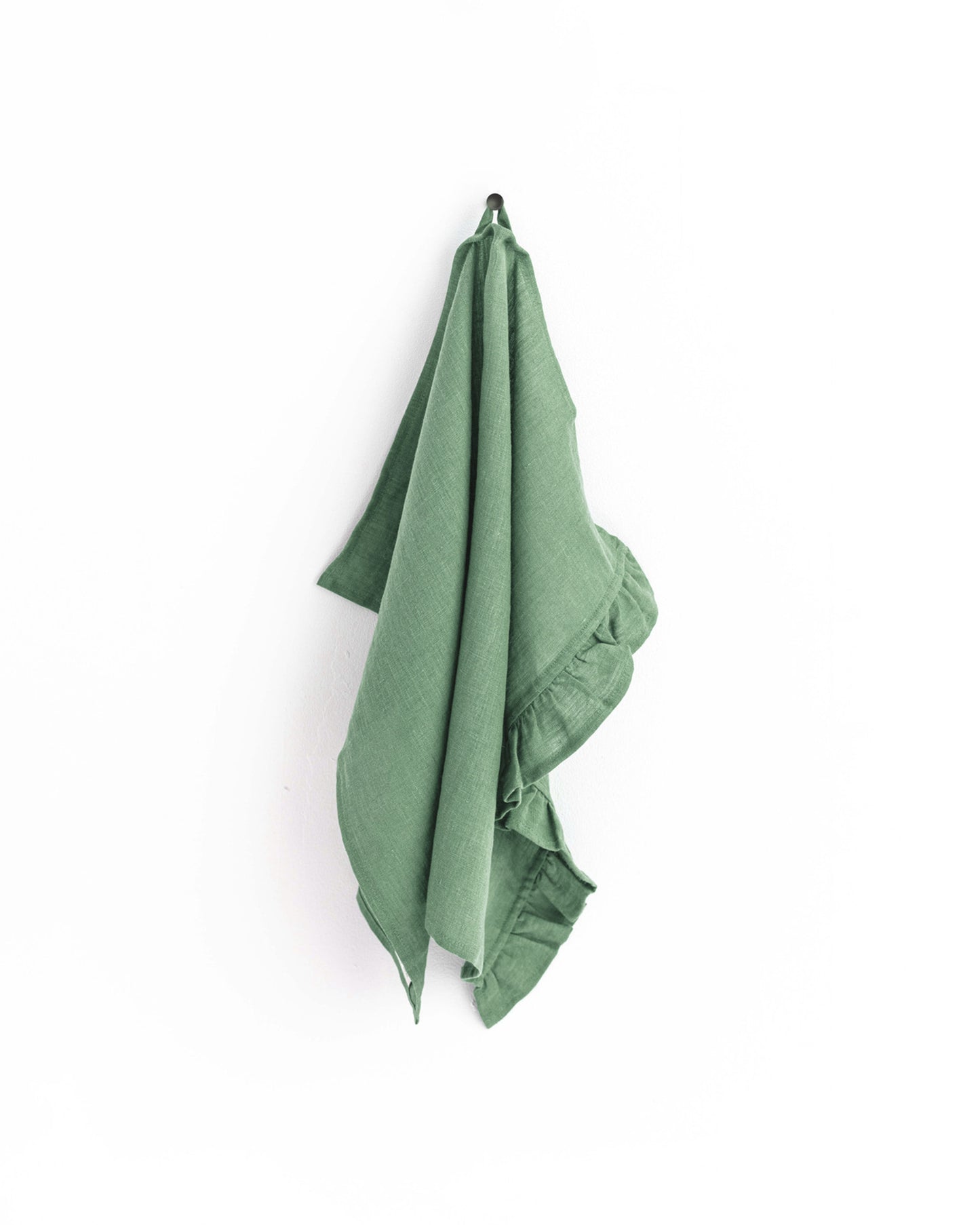 Ruffle trim linen tea towel