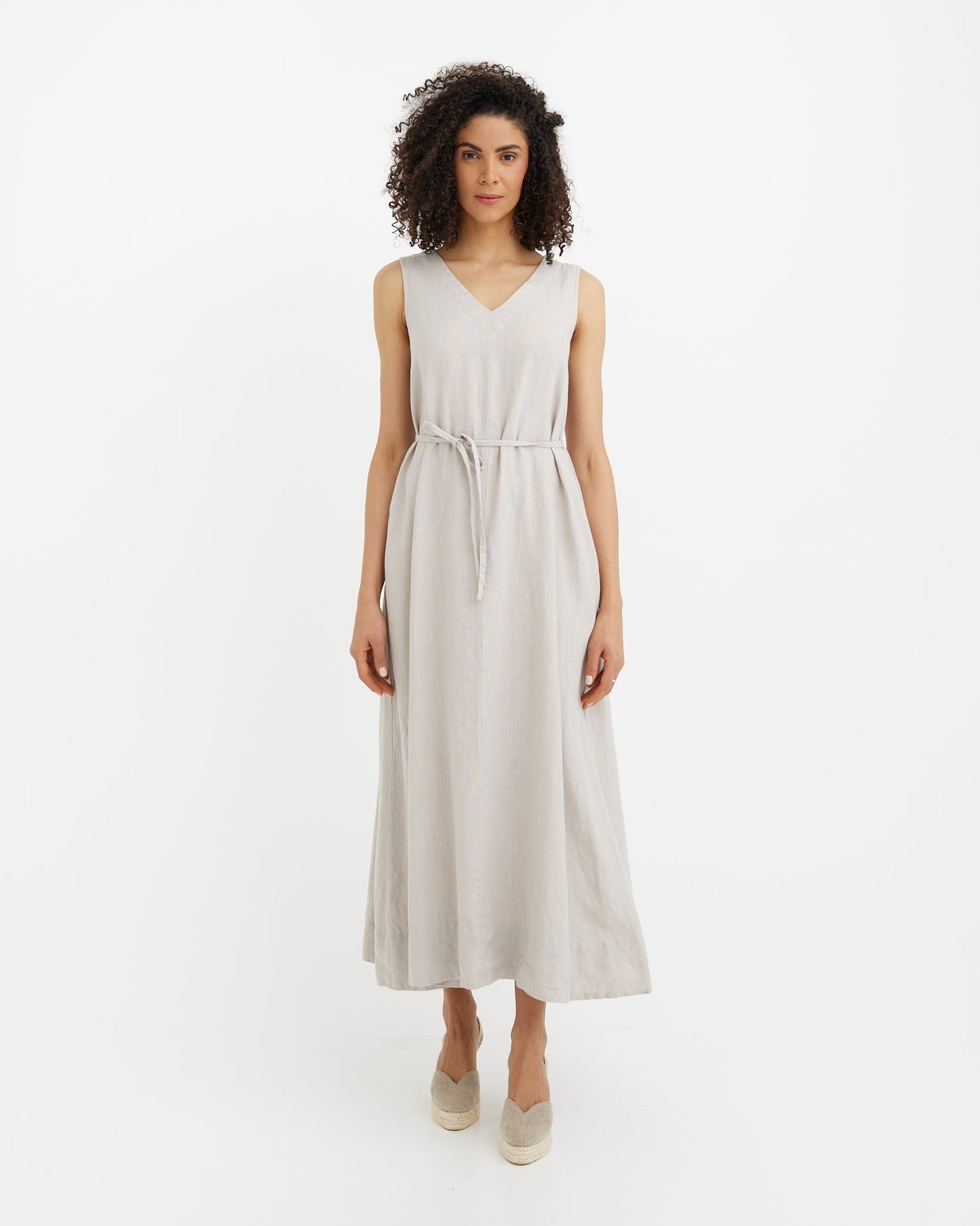 MagicLinen Natural Flax Linen Dress FLORENCE, relaxed straight fit with V-neck  