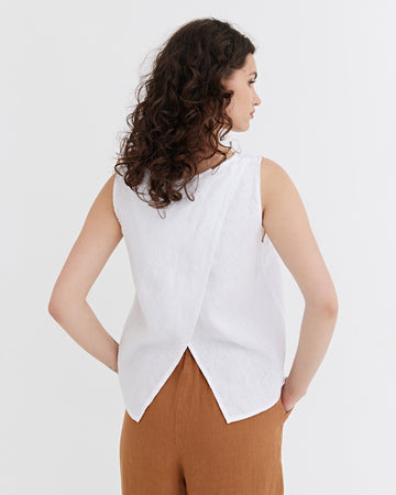 Split Back Linen Top TONGA in White | MagicLinen modelBoxOn