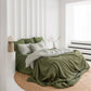 Striped in forest green linen duvet cover