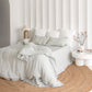 Striped in forest green linen duvet cover