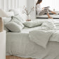 Striped in forest green linen duvet cover