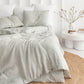 Striped in forest green linen duvet cover