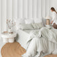 Striped in forest green linen duvet cover
