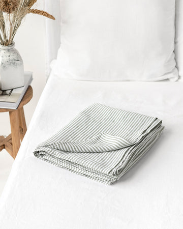Striped in forest green Linen Flat Sheet | MagicLinen