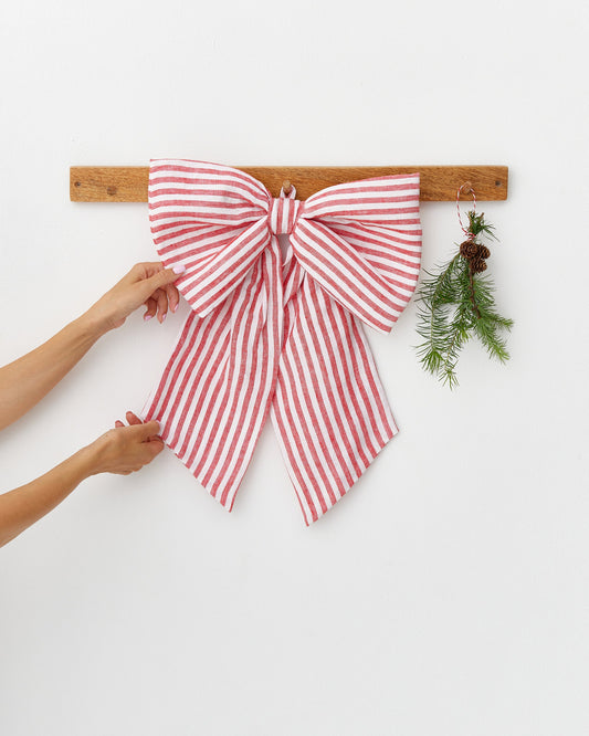 Striped in Red Linen Decorative Bow | MagicLinen