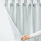 Tab Top Linen Curtain Panel in Striped in Forest Green | MagicLinen