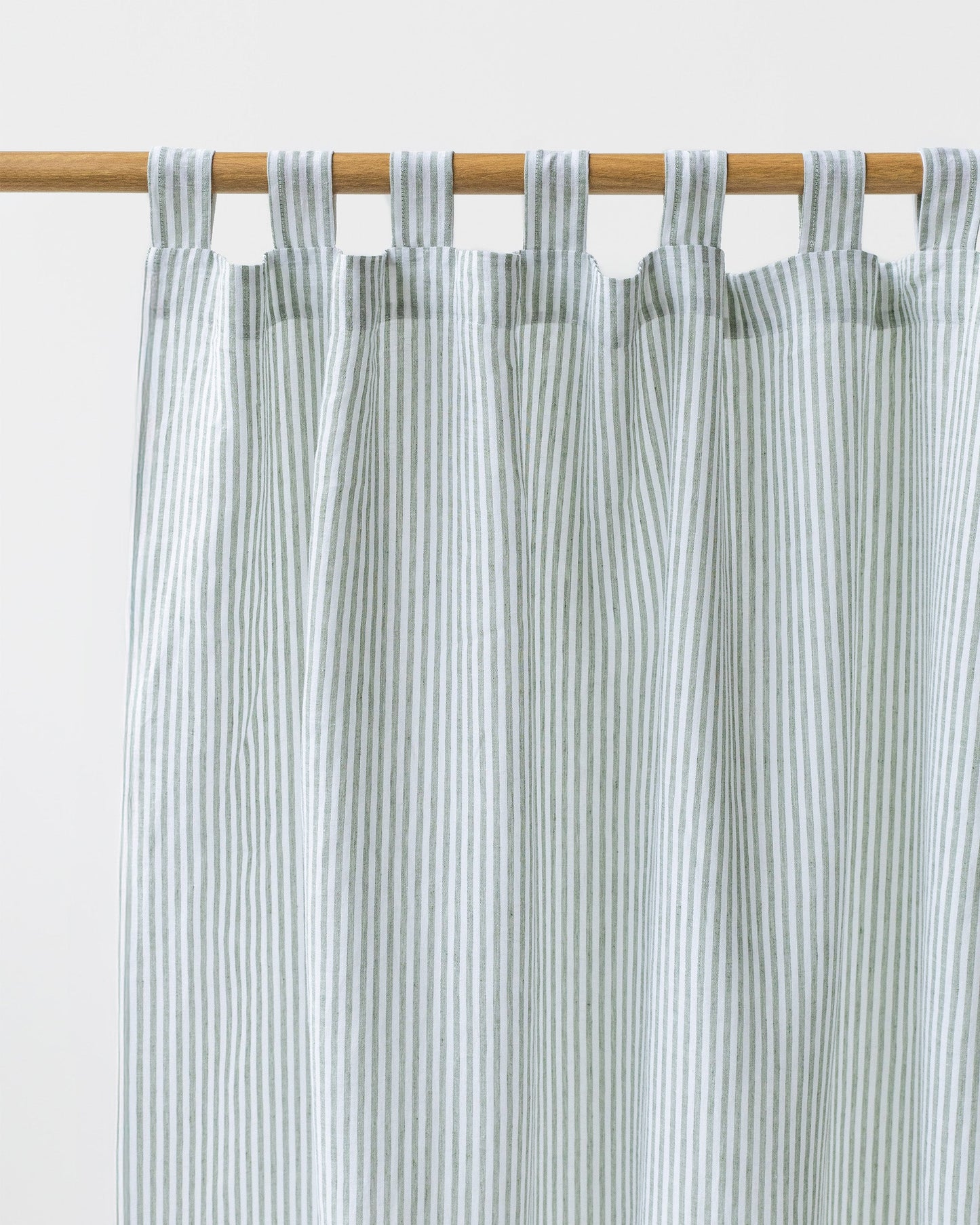 Tab Top Linen Curtain Panel in Striped in Forest Green | MagicLinen