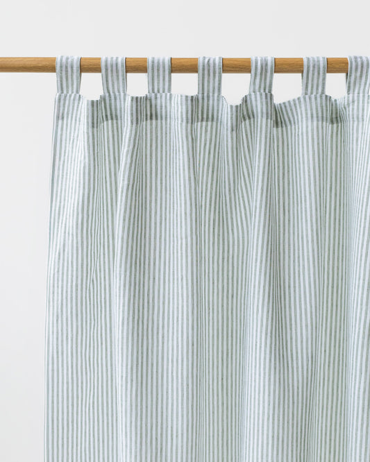 Tab Top Linen Curtain Panel in Striped in Forest Green | MagicLinen
