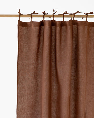 Tie top linen curtain panel (1 pcs) in Chocolate brown
