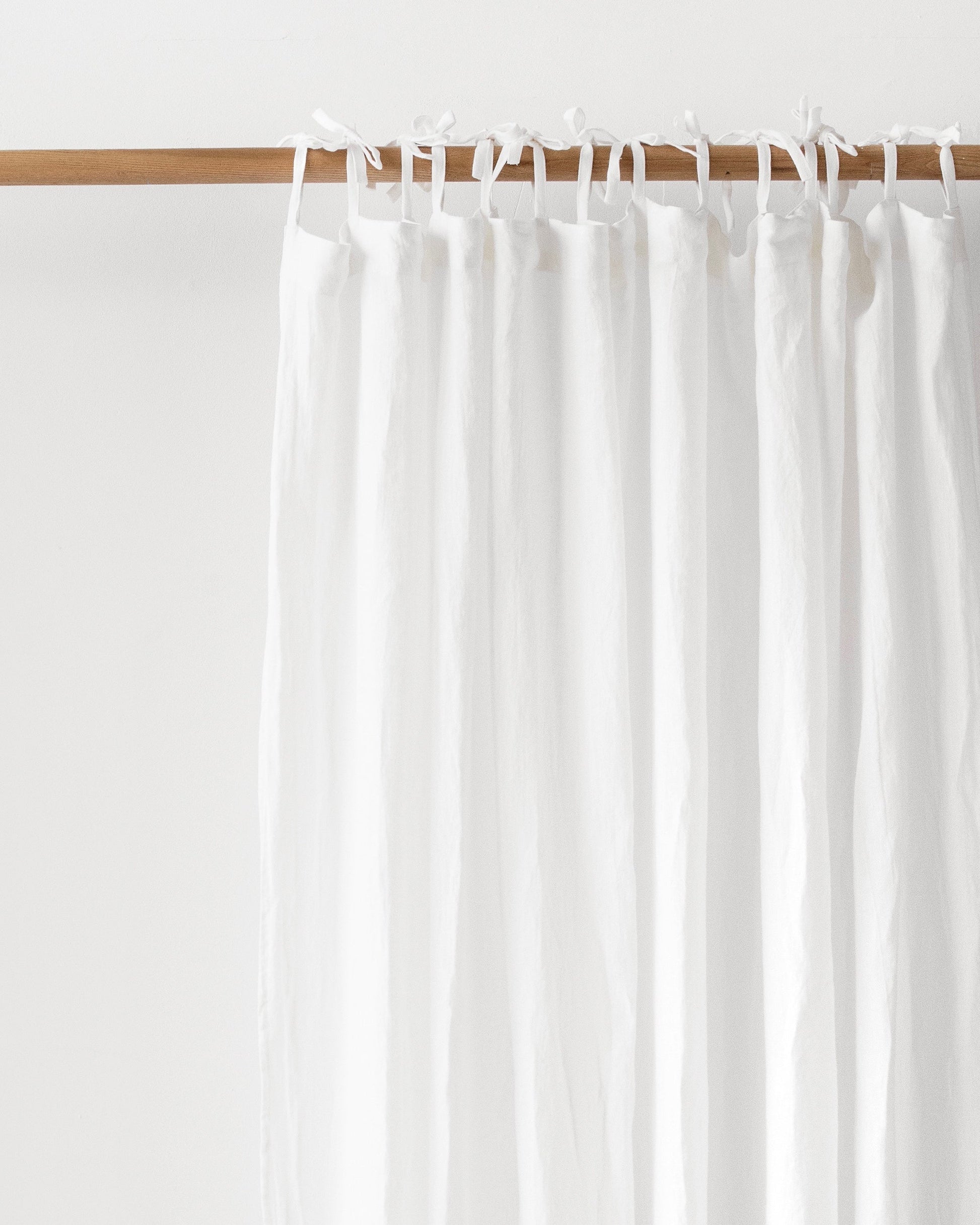 Tie top linen curtain panel (1 pcs) in White - MagicLinen