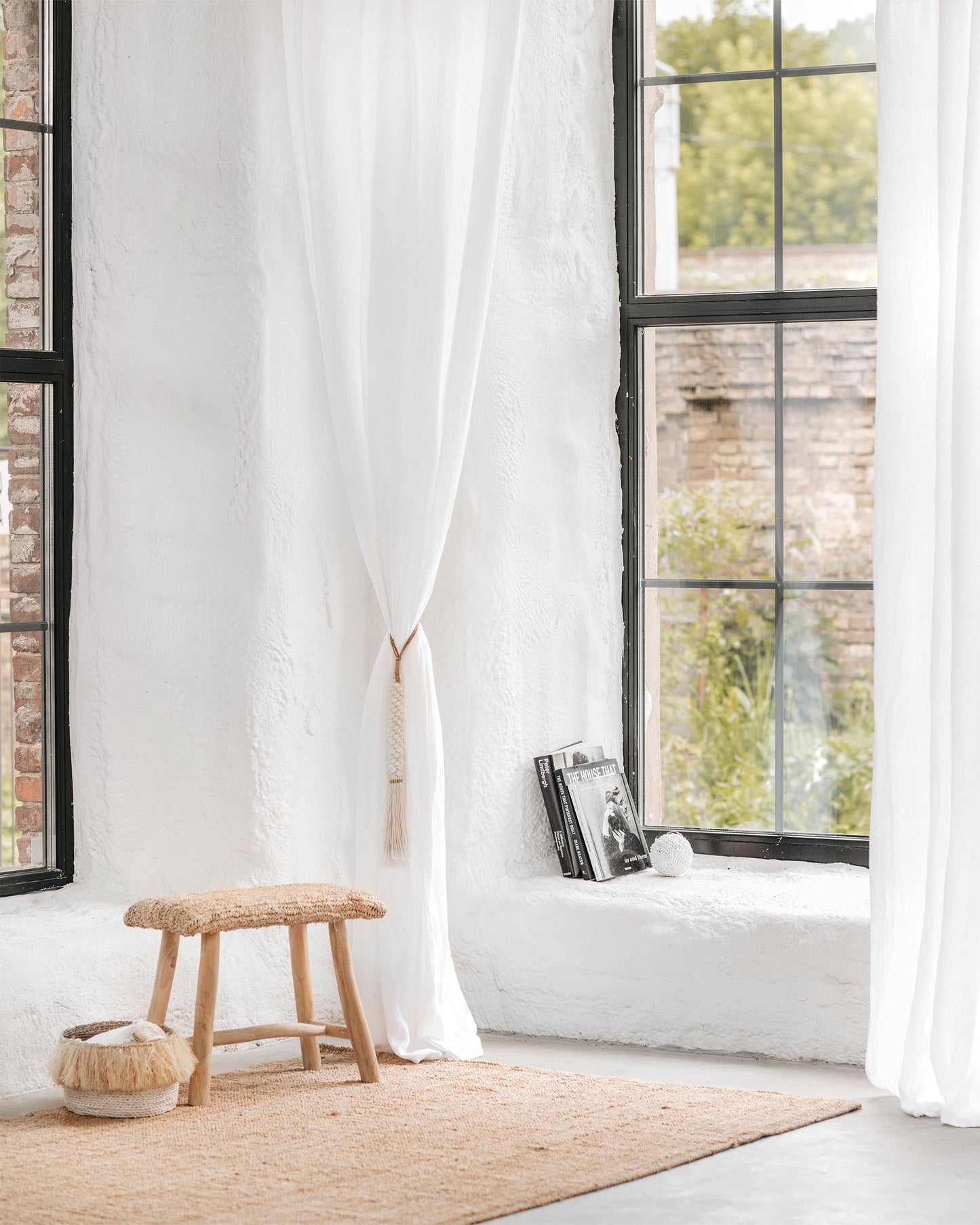 Tie top linen curtain panel (1 pcs) in White - MagicLinen