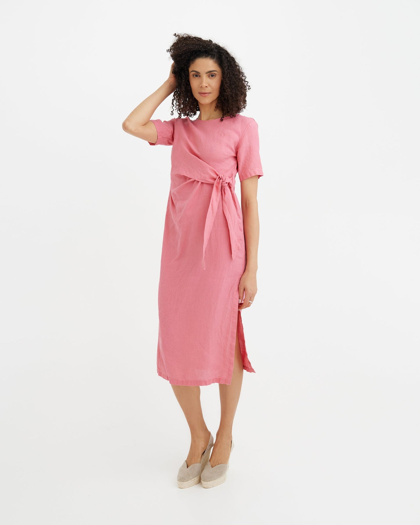 MagicLinen Flamingo MIAMI sleeveless linen dress with adjustable tie waist