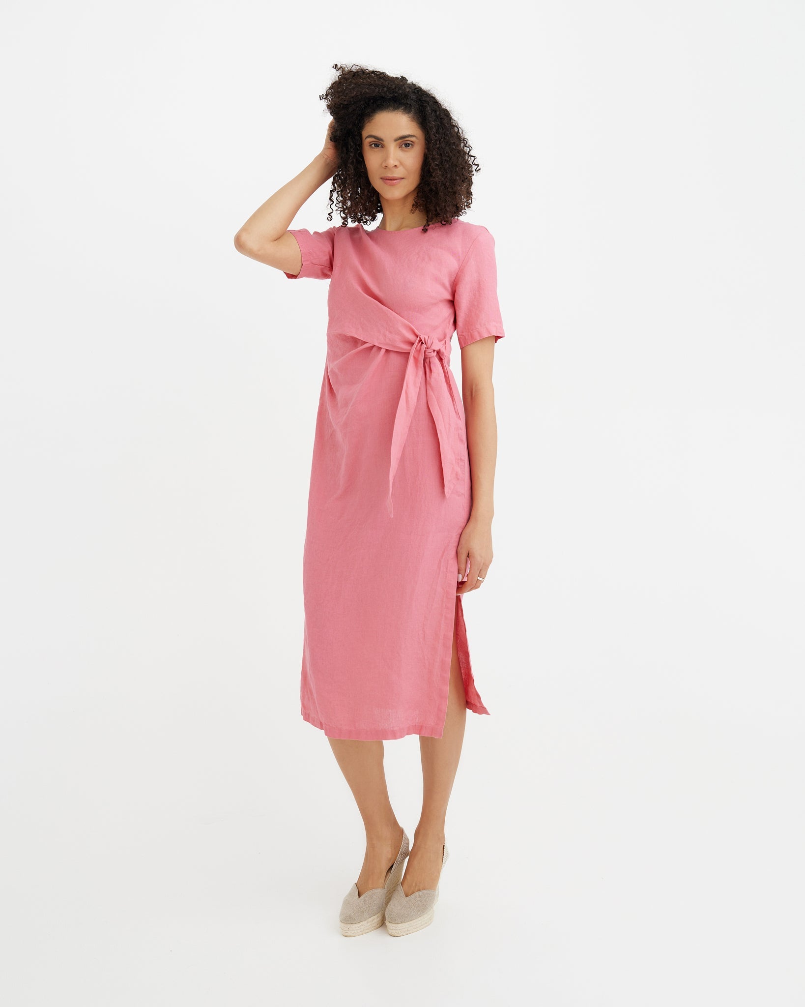 MagicLinen Flamingo MIAMI sleeveless linen dress with adjustable tie waist