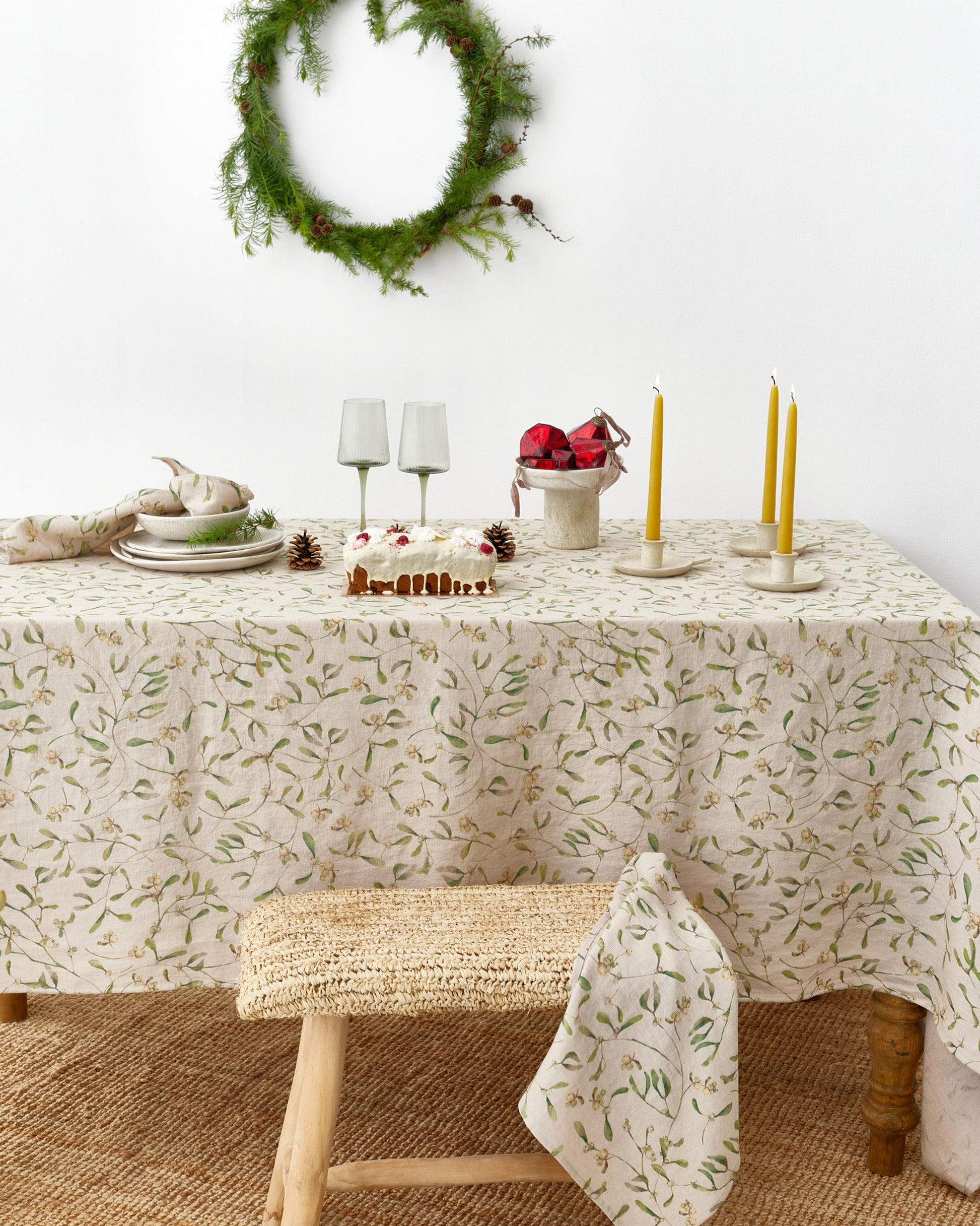 Under the mistletoe Print Linen Tablecloth | MagicLinen
