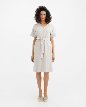 MagicLinen Natural flax Wrapped Linen Dress PADAR, 100% European flax linen 180 gsm plain weave   modelBoxOn