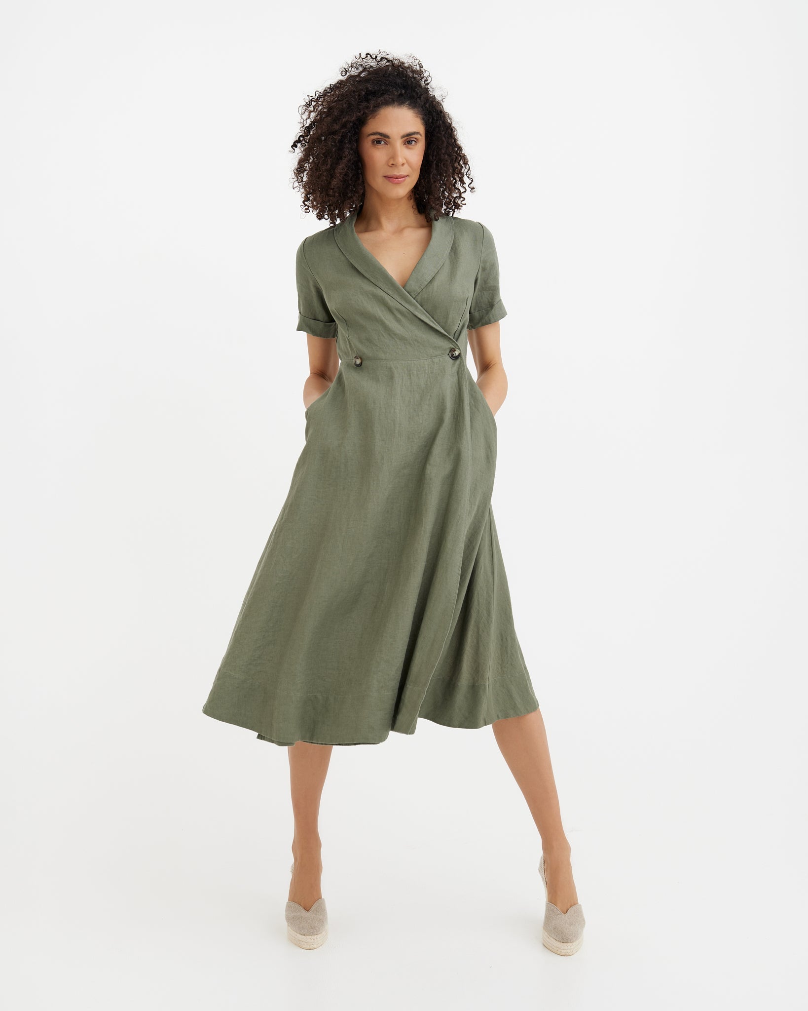 MagicLinen Mist Green PARIS wrap linen dress, OEKO-TEX® certified fabric