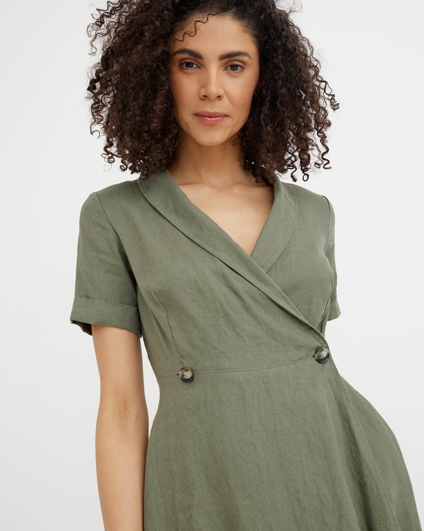 MagicLinen Mist Green long linen dress, stonewashed plain weave texture