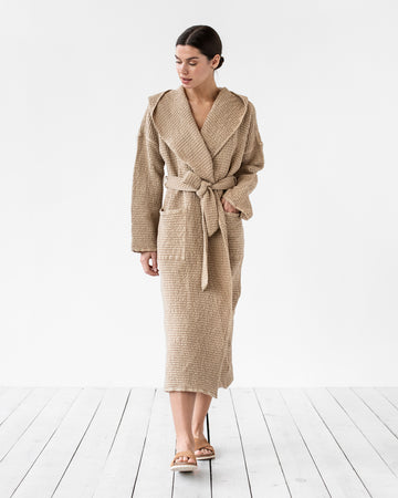 Women's waffle robe in Beige