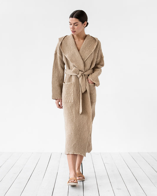 Women's waffle robe in Beige