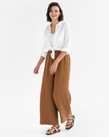 Wide leg linen pants ALCUDIA in Cinnamon - MagicLinen