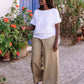 Wide leg linen pants ALCUDIA in Dried moss - MagicLinen