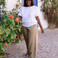 Wide leg linen pants ALCUDIA in Dried moss - MagicLinen