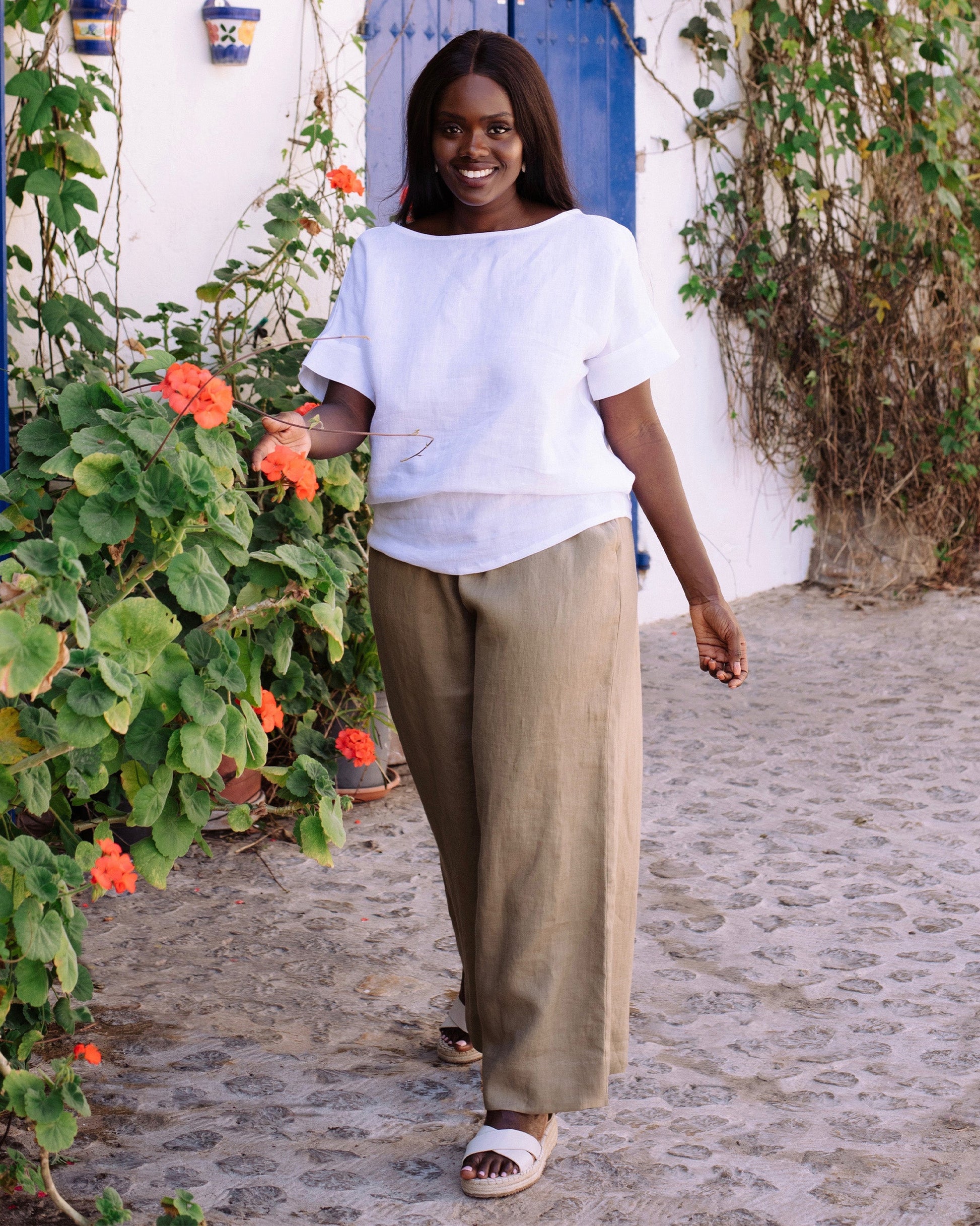 Wide leg linen pants ALCUDIA in Dried moss - MagicLinen
