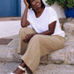 Wide leg linen pants ALCUDIA in Dried moss - MagicLinen