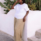 Wide leg linen pants ALCUDIA in Dried moss - MagicLinen