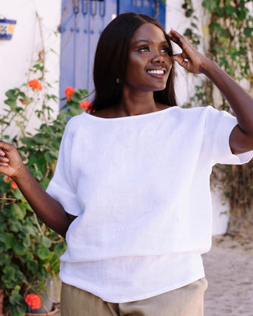 Short-sleeved linen top AMED in White