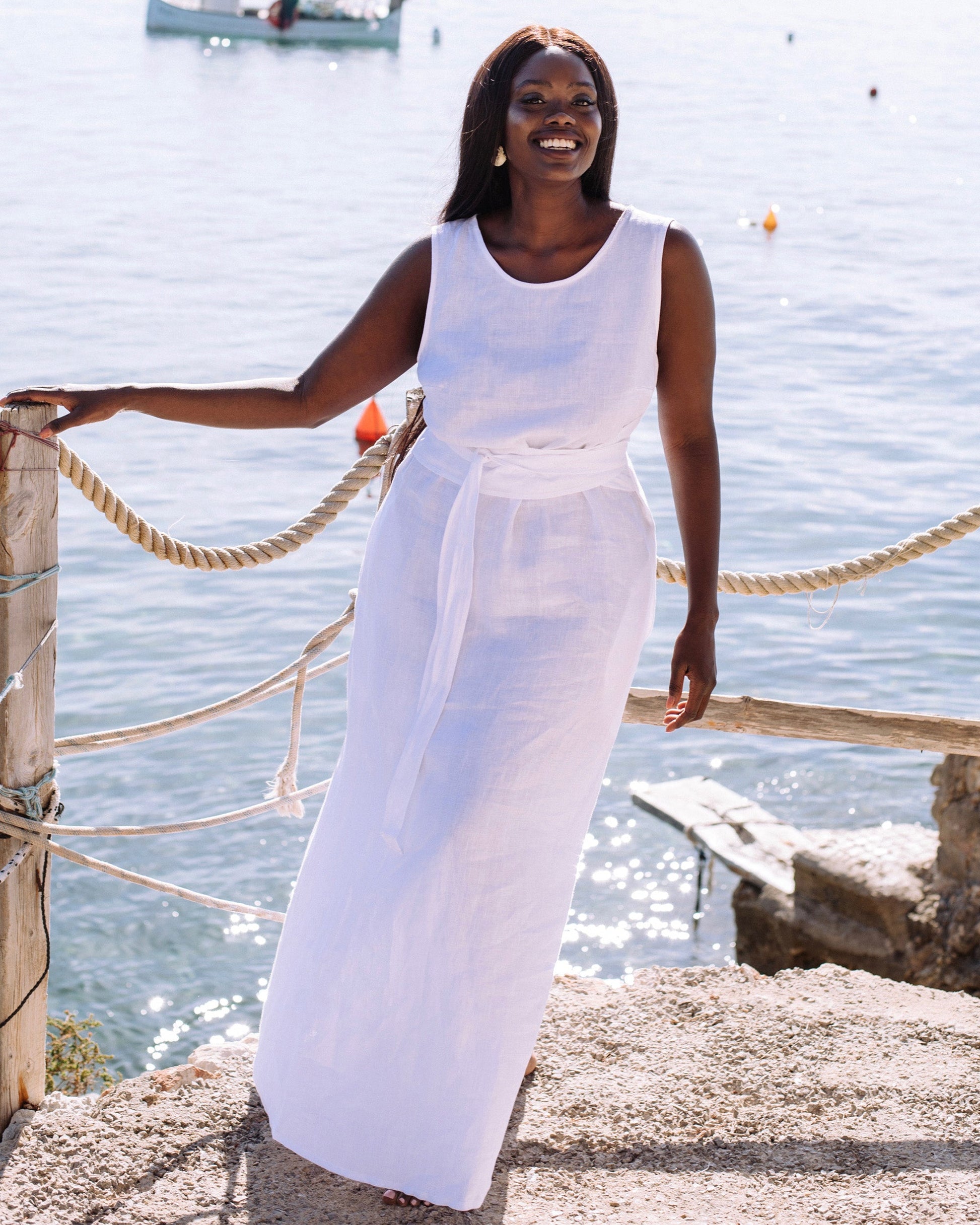 Long linen dress BORACAY in White - MagicLinen