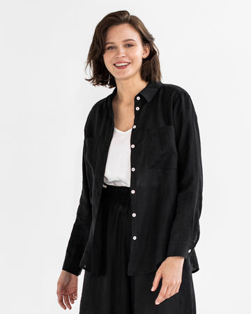 Long-sleeved linen shirt CALPE in Black - MagicLinen
