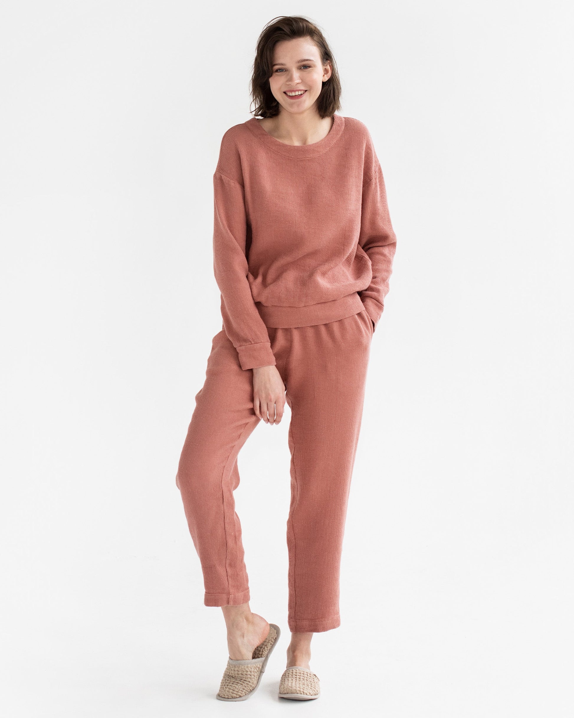 Waffle sweapants GIVERNY in Burnt sienna - MagicLinen