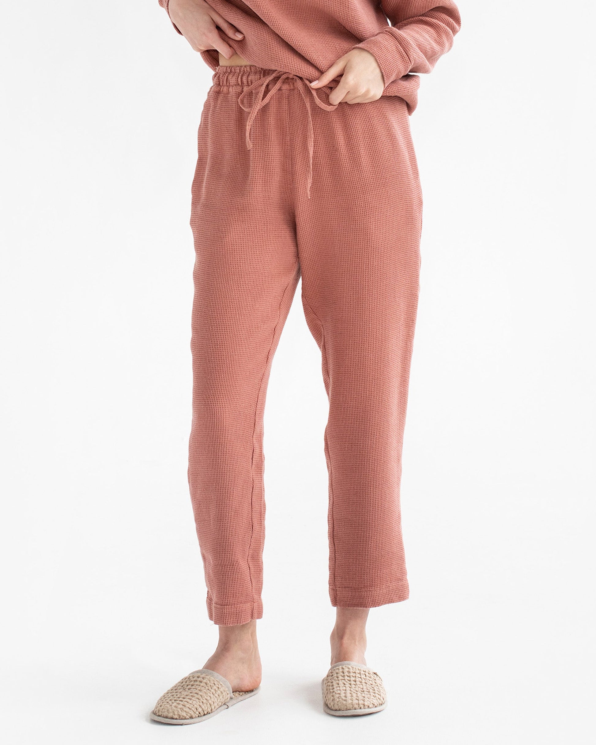 Waffle sweapants GIVERNY in Burnt sienna - MagicLinen