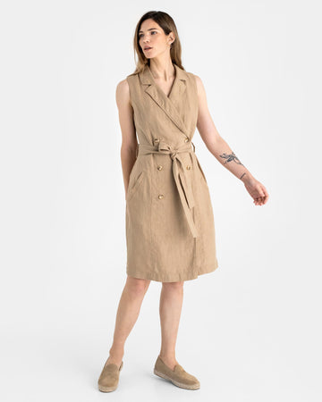 Trench linen dress LISBON in Wheat - MagicLinen
