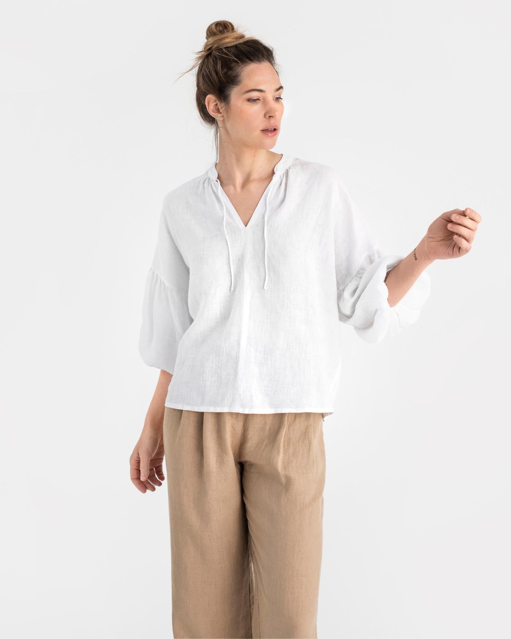 Linen blouse MANADO in White - MagicLinen