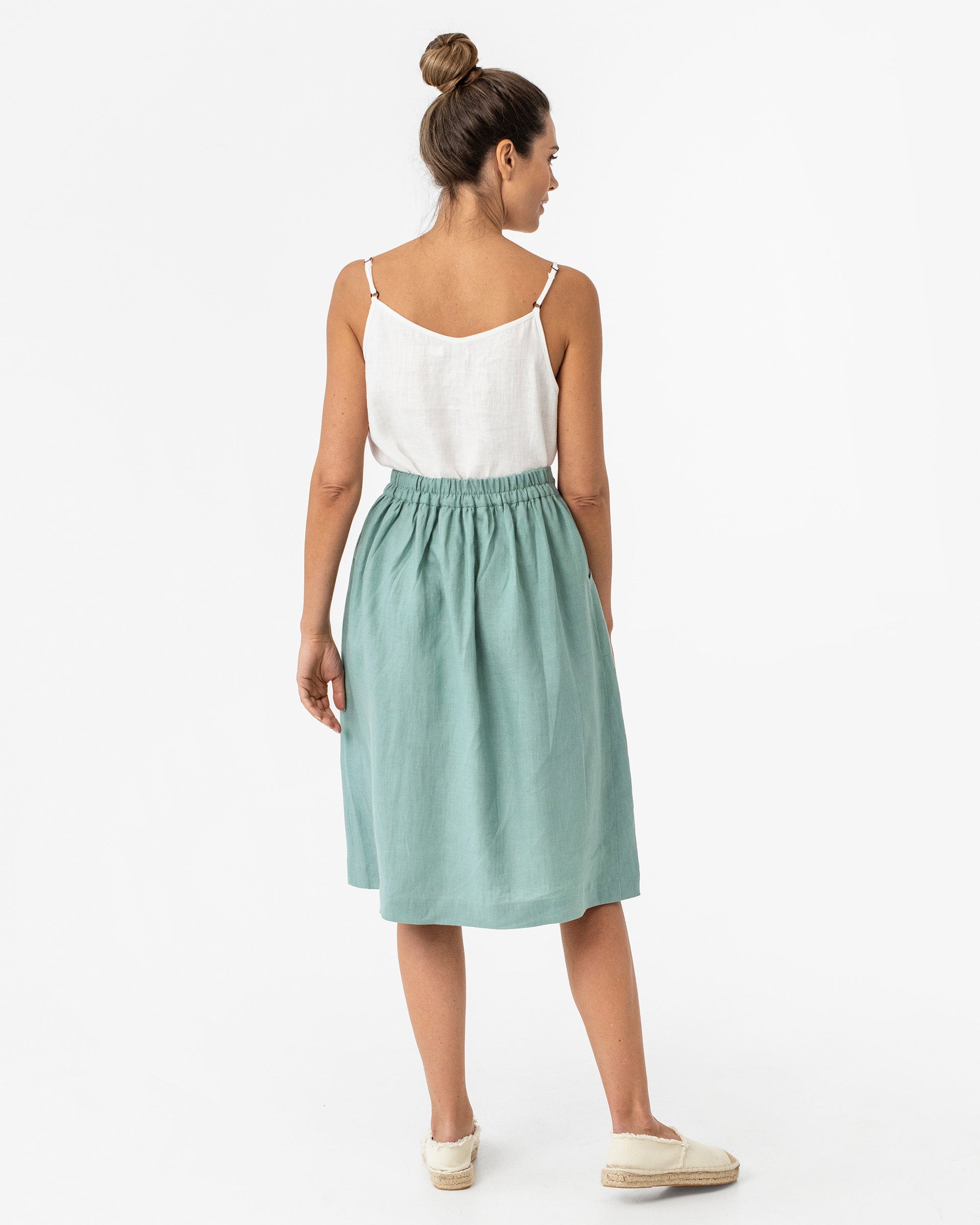 Midi linen skirt MONTICELLO in Teal blue - MagicLinen