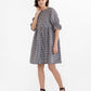 Voluminous linen dress NERJA in Black gingham - MagicLinen