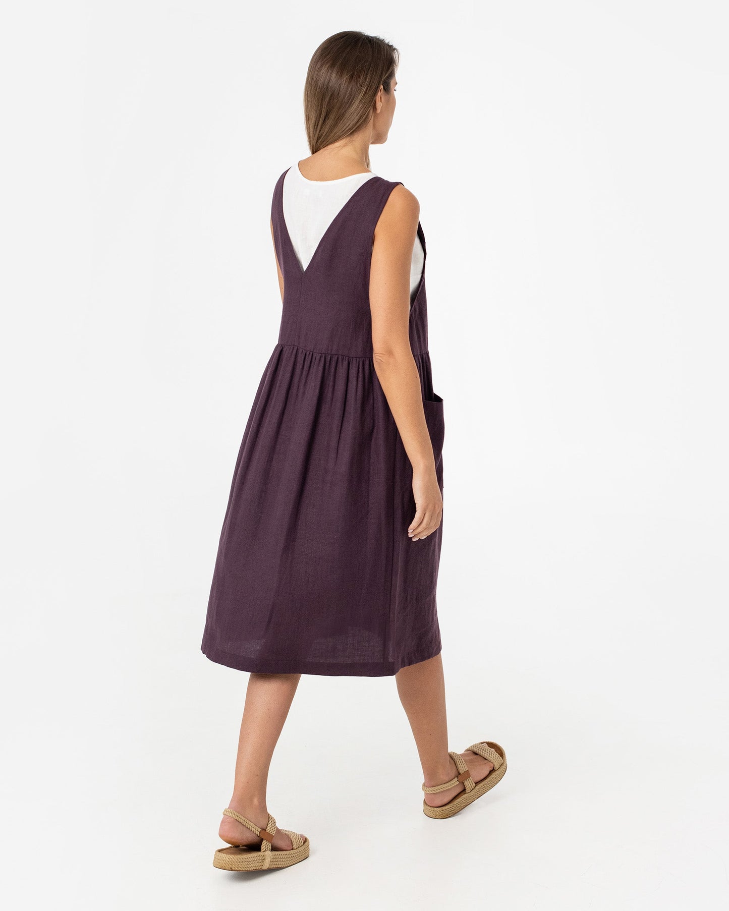 Pinafore linen dress ROATAN in Dark purple - MagicLinen