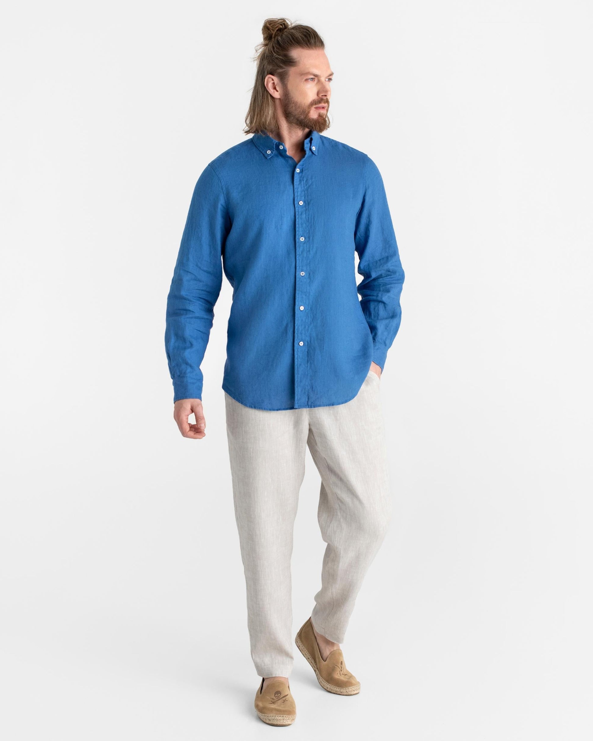 Classic men's linen shirt SINTRA in Cobalt blue - MagicLinen