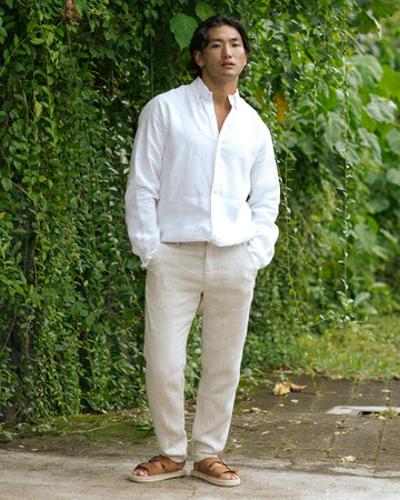 Regular straight leg men's linen pants SOGLIO in Natural melange - MagicLinen